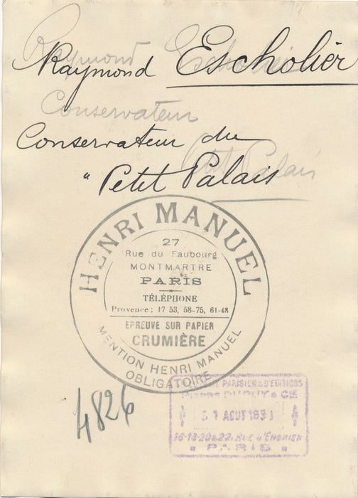 écrivain Raymond Escholier photo photographie argentique époque Petit Palais