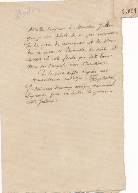 Félix BODIN écrivain science-fiction fait des corrections lettre autographe