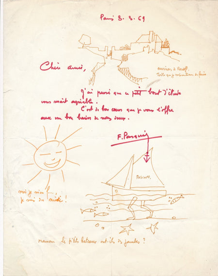 Francis PASQUIER 2 lettres autographes signées avec dessins peintre