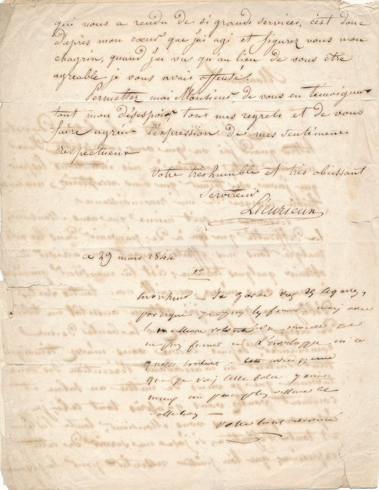 Jacques Joseph LECURIEUX peintre belle lettre autographe  à collectionneur 1844