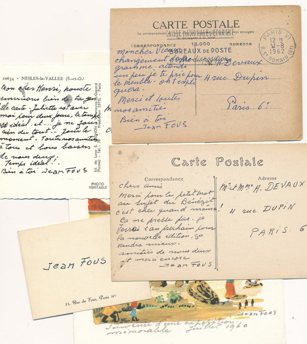 Jean FOUS correspondance 24 lettres ou cartes peintre naïf 1960 1962 Jakovsky