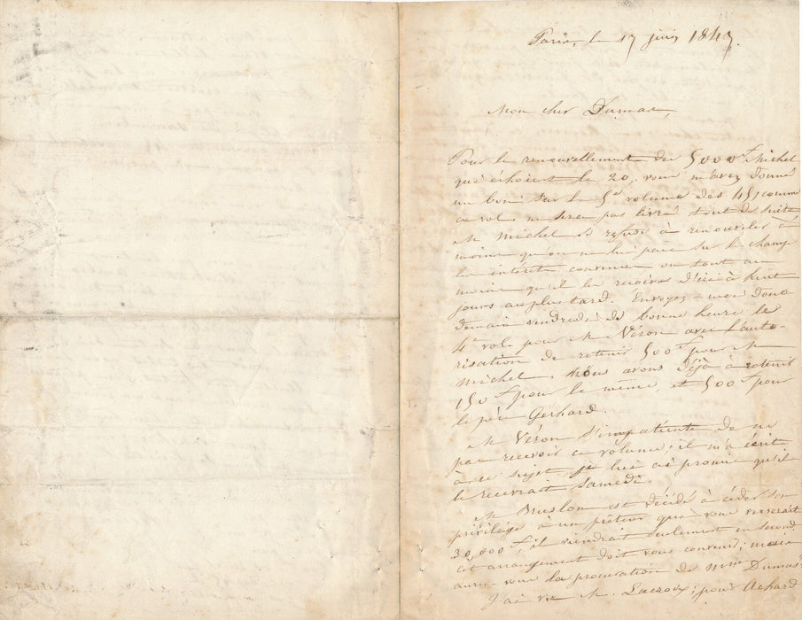 J.-B. FELLENS éditeur à Alexandre Dumas père Les Quarante-cinq lettre autographe