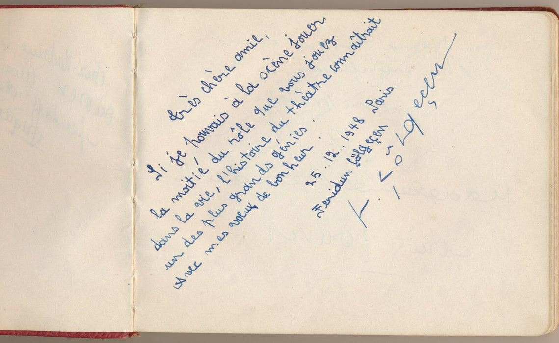 ALBUM AMICORUM 17 signatures Sacha Guitry Louis Jouvet Darrieux et 1 aquarelle