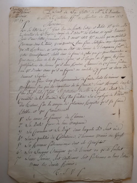 M. Joly entreposeur de tabacs, 1813, département Mont-Blanc documents époque