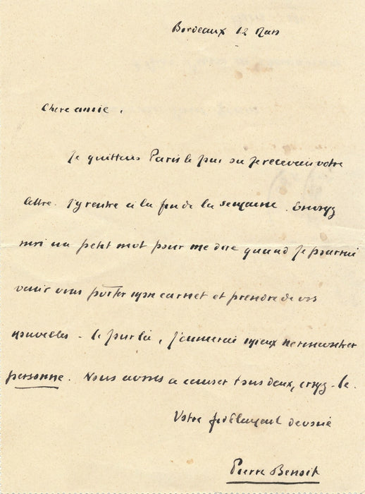 correspondance littérature Pierre BENOIT 3 lettres autographes signée Paul YRAM