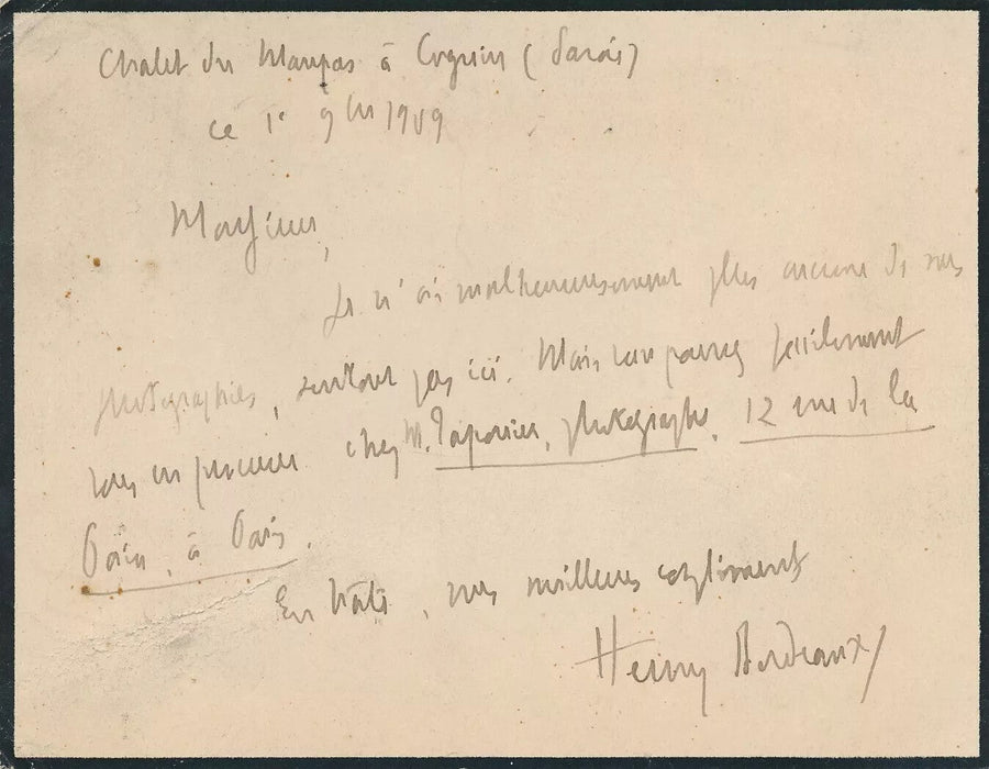 5 documents autographes Henry BORDEAUX Taponier Bellet Mainguet