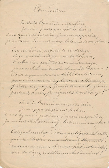 Placide COULY théâtre chanson manuscrit autographe signé aumonier guerre