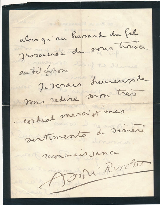 écrivain André RIVOLLET écrivain lettre autographe signée immortaliser l'âme