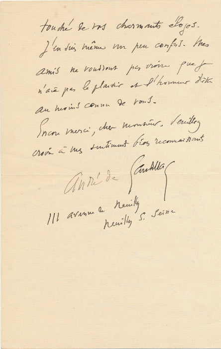 André de GANDILLAC, fonctionnaire et écrivain lettre sur L’Ecole des aveux 