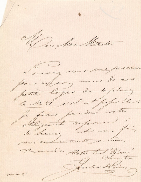Jules KLEIN demande 2e loge lettre autographe signée compositeur musique