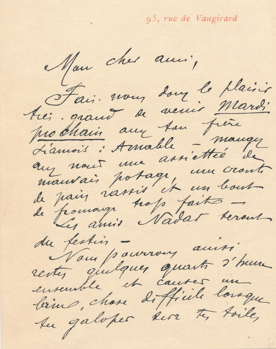 Gustave Fraipont 4 lettres autographes signées et 2 cartes Jambon Nadar humour