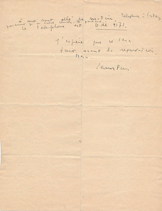 Léonor Fini lettre autographe signée décor théâtre Castaing Roger Lauran