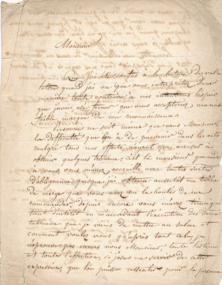 Jacques Joseph LECURIEUX peintre belle lettre autographe  à collectionneur 1844