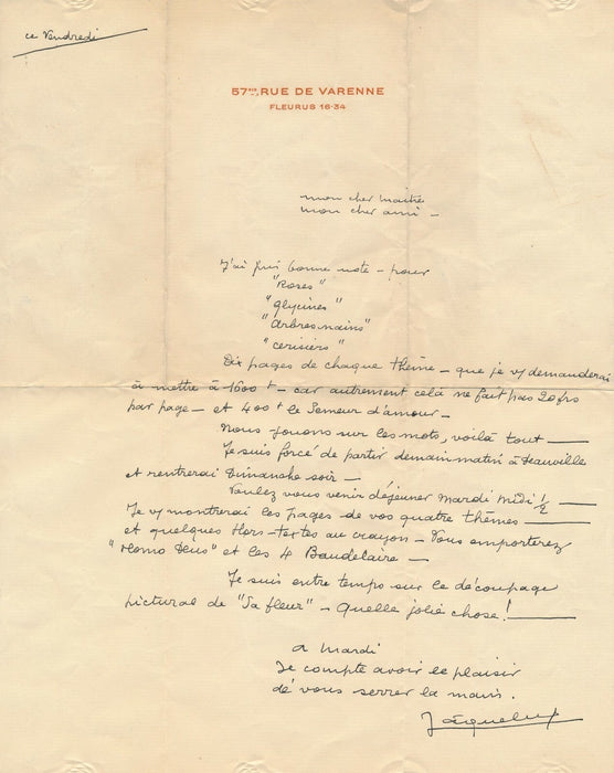 JAQUELUX Lucien correspondance 10 lettres avec Félicien CHAMPSAUR