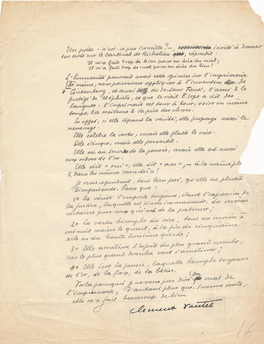 Clément Vautel romancier dramaturge manuscrit autographe signé imprimerie