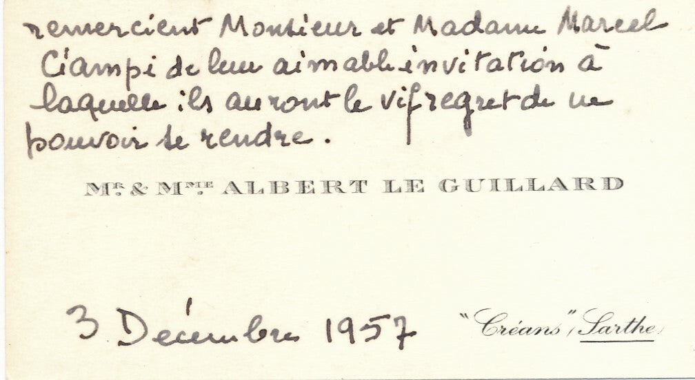 musique Albert Le GUILLARD compositeur à Marcel Ciampi carte manuscrite