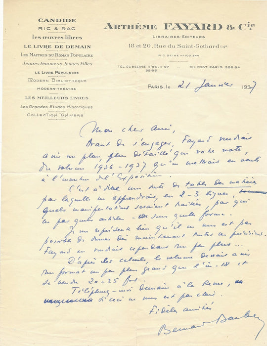 Bernard BARBEY correspondance autographe signée 8 lettre presse édition suisse