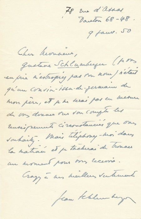 Jean SCHLUMBERGER 9 lettres à H. Devaux Gallimard cousin Gustave exposition...