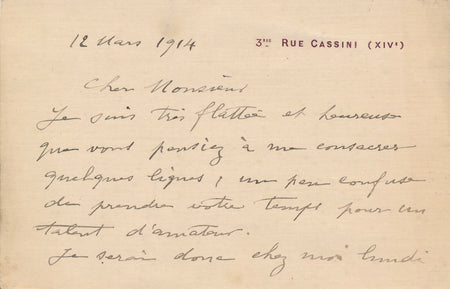 Jeanne SIMON lettre autographe signée femme article une peintre amateur .?