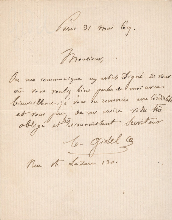 Charles-Antoine GIDEL historien littérature lettre autographe signée article