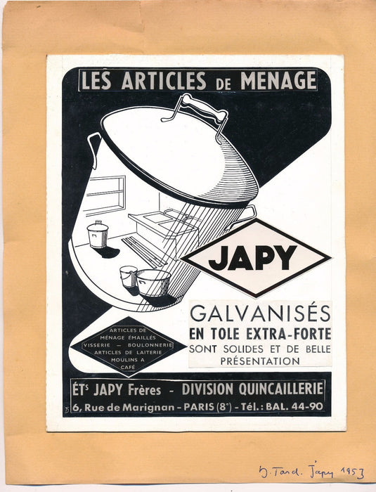 Publicité maquette vintage Japy 1953 tole galvanisée photographie montage