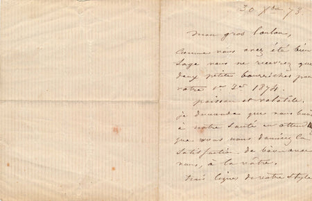 peintre Charles Jacque lettre autographe signée nouvel an Ritz amusante lettre