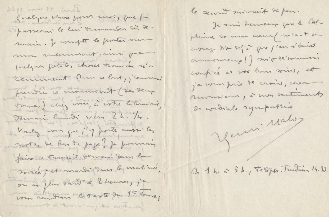 Henri MALO 3 lettres autographes corsaires bibliothèque Thiers manuscrit