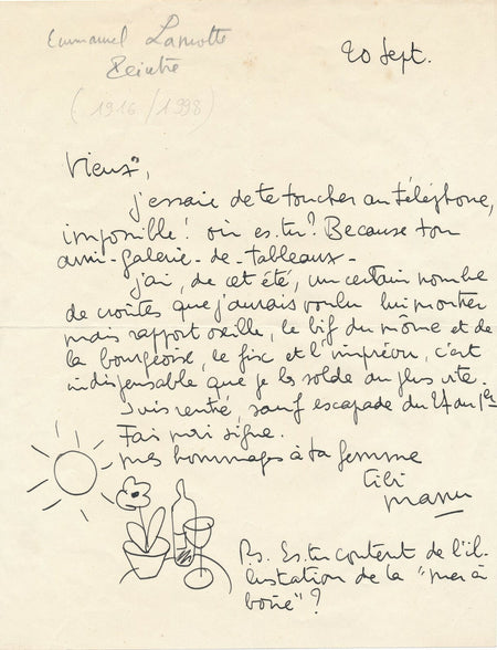 Emmanuel LAMOTTE 1916-1998 peintre Normandie Sainte Adresse lettre illustrée