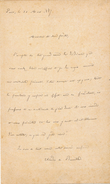 Théodore de BANVILLE poète lettre autographe signée accepte dédicace