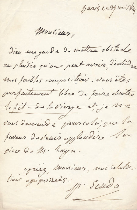 Paul SCUDO entendre Le Fil de la Vierge lettre autographe signée