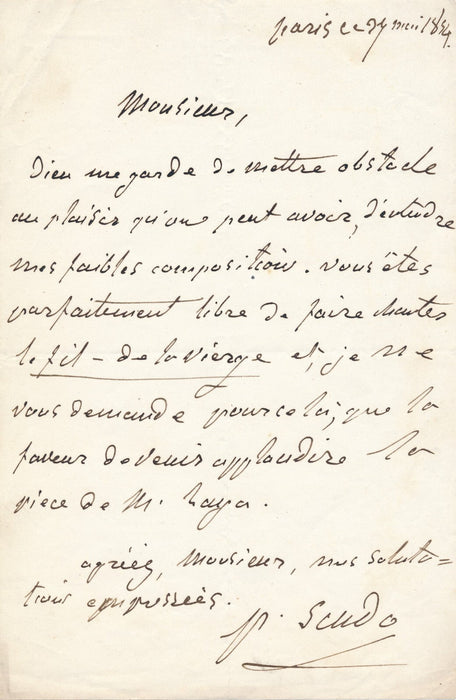 Paul SCUDO entendre Le Fil de la Vierge lettre autographe signée