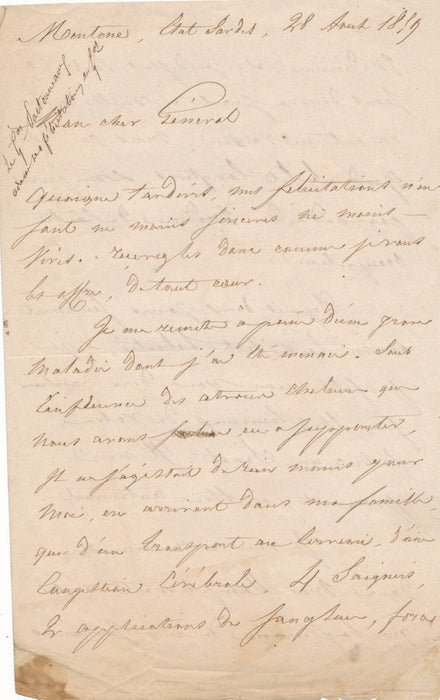 Maurice de Partouneaux lettre autographe signée 1859 Menton election général