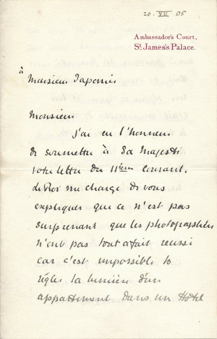 Secrétaire roi Edouard VII du Royaume-Uni lettre autographe signée photographie