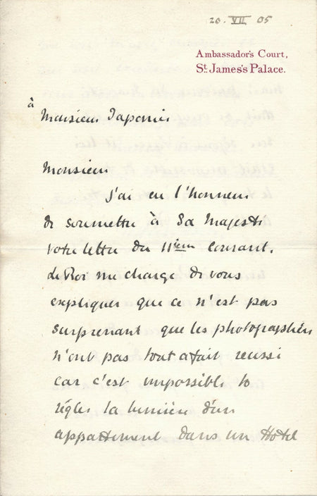 Secrétaire roi Edouard VII du Royaume-Uni lettre autographe signée photographie
