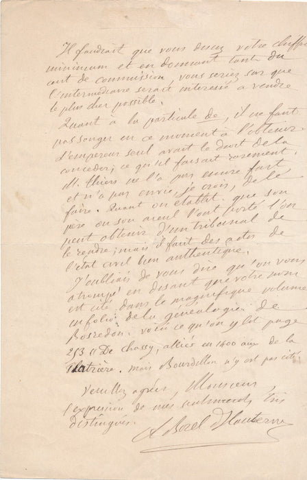 André BOREL D HAUTERIVE lettre autographe signée fief de Bourdillion particule