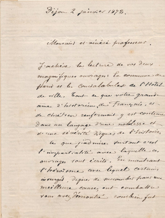 Point de vue commune Irénée BLANC lettre autographe signée 1872