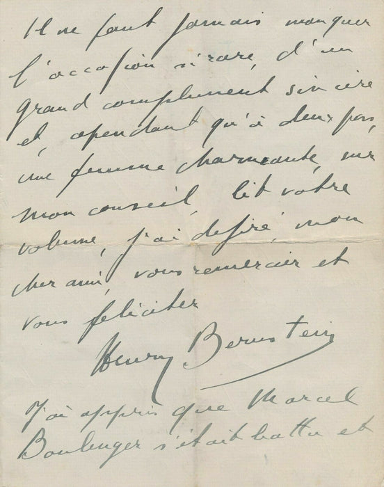 Henri Bernstein 2 lettres autographes Fernand VANDEREM Marcel Boulanger 