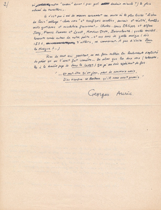 Georges AURIC exceptionnel hommage à Léon-Paul FARGUE manuscrit autographe signé