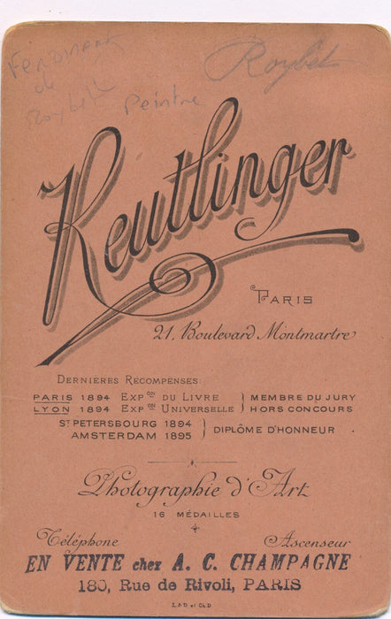 Ferdinand ROYBET peintre carte cabinet albumine photo photographie Reutlinger