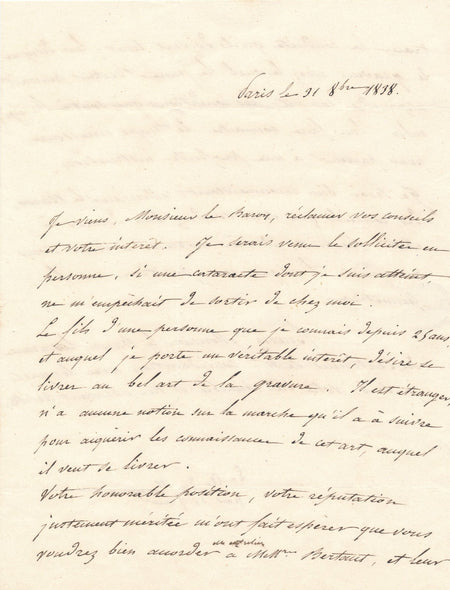 de TURENNE à baron Desnoyers graveur professeur lettre autographe signée