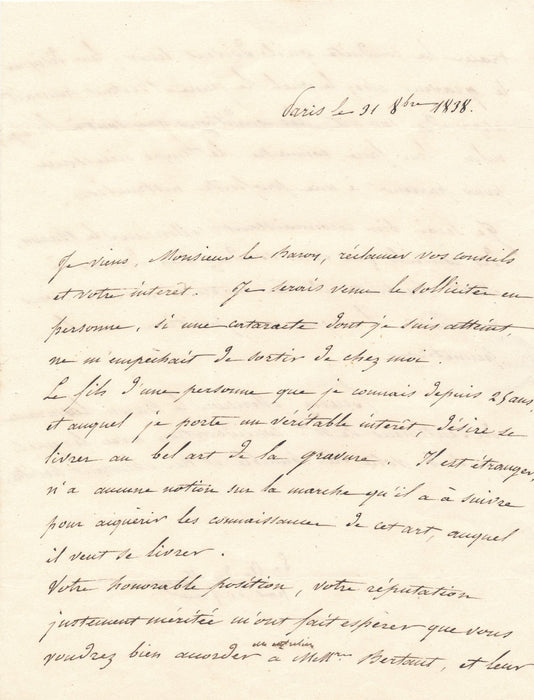 de TURENNE à baron Desnoyers graveur professeur lettre autographe signée