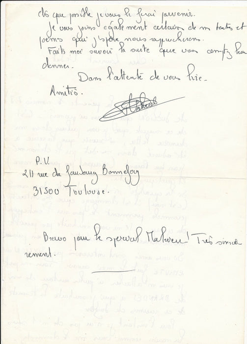 Revue SUCCION 7/8 1975 et lettre et manuscrit adressée à Laurent Debut