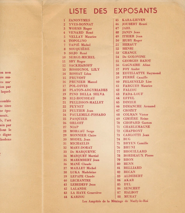 1re exposition de peintures et dessins loufoques, 1939 avec photo liste artiste