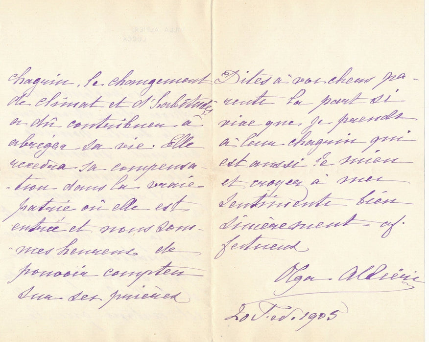 Princesse Olga Altieri Cantacuzino lettre autographe signée expulsion exil Lucca