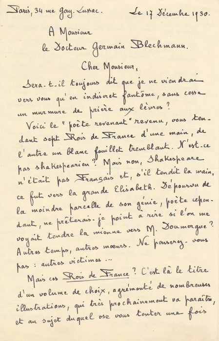 bel ensemble autographe Paul FORT 2 lettres 2 cartes 1 lettre épouse dédicace