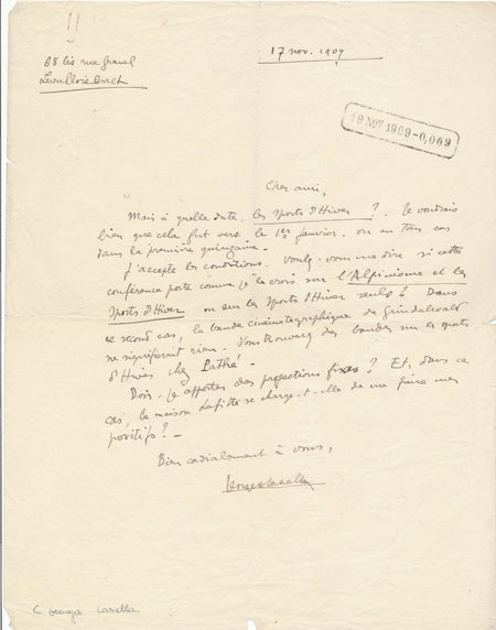 Comoedia Georges CASELLA alpinisme lettre autographe signée conférence sports