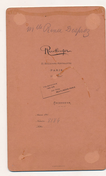 Renée Desprez actrice artiste lyrique carte cabinet Reutlinger vintage photo