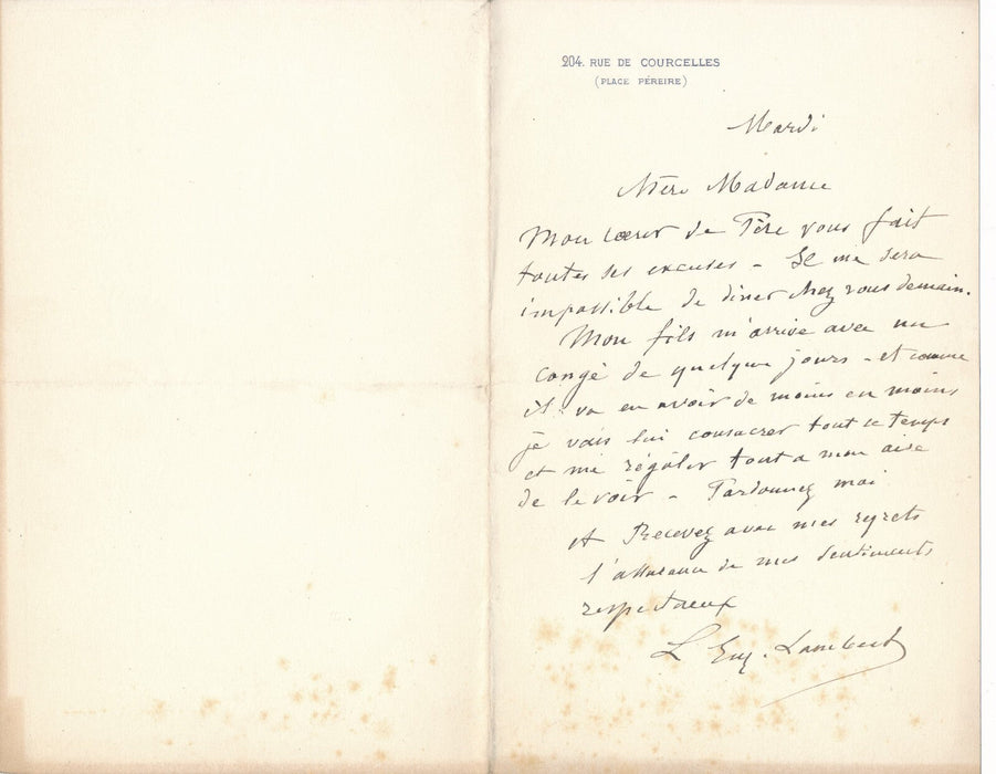 Eugène Lambert peintre animalier 5 lettres autographe son fils son travail