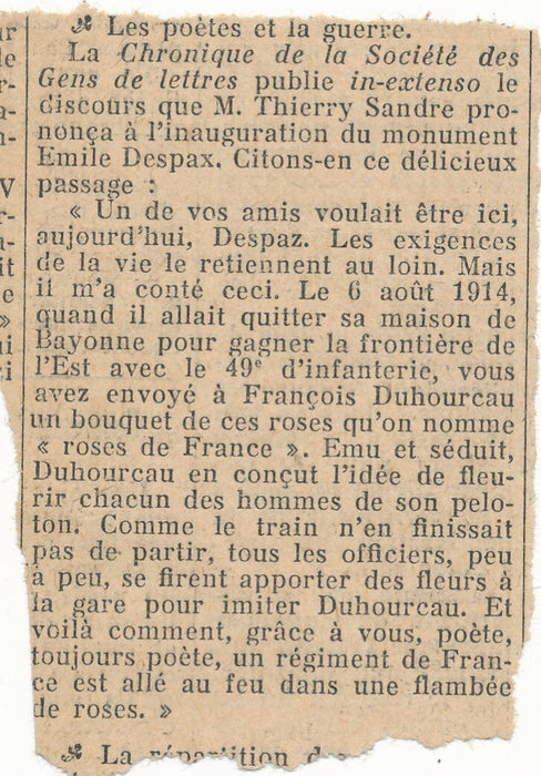 Thierry SANDRE à Emile DESPAX hommage manuscrit autographe signé 1926