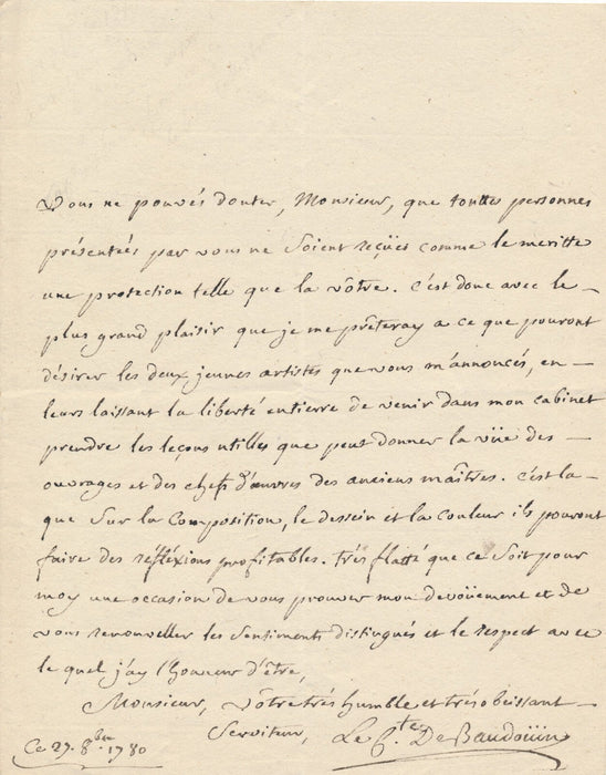 Simon René de BAUDOUIN graveur collectionneur jeunes artistes lettre autographe